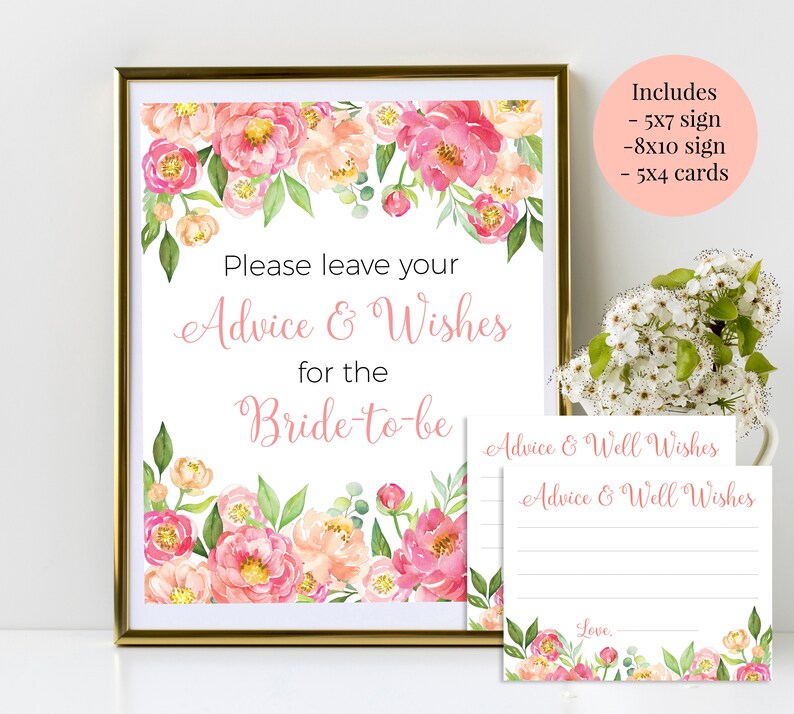 Please Leave Your Advice and Wishes 5x7 8x10 Printable Bridal | Etsy