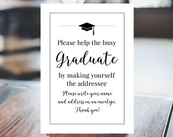 Graduation Party 5x7, 8x10 Printable Sign, Address an Envelope, Black and White, Class of 2025, High School or College, Instant Download
