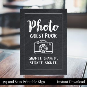 Photo Guest Book 5x7, 8x10 Printable Chalkboard Sign, Snap It, Shake It, Stick It, Sign It, Wedding, Engagement Party, Instant Download