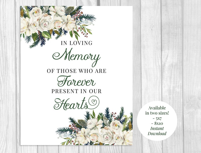 In Loving Memory 5x7 8x10 Printable Winter Christmas Wedding - Etsy