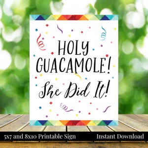 Holy Guacamole She Did It 5x7, 8x10 Printable Fiesta Graduation Party Sign, Colorful Confetti, Class of 2025, Instant Download