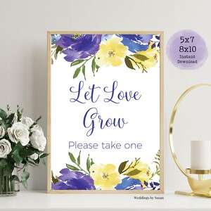 Let Love Grow 5x7, 8x10 Printable Bridal Shower Sign, Plant Favors, Seed Favors, Carolina Floral, Blue, Purple, Yellow Flowers, You Print