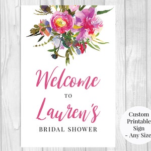 Vibrant Peonies Custom Printable Welcome Sign, Bridal Shower, Wedding, Baby Shower, Birthday, Any Size, Pink Watercolor Floral, You Print image 4