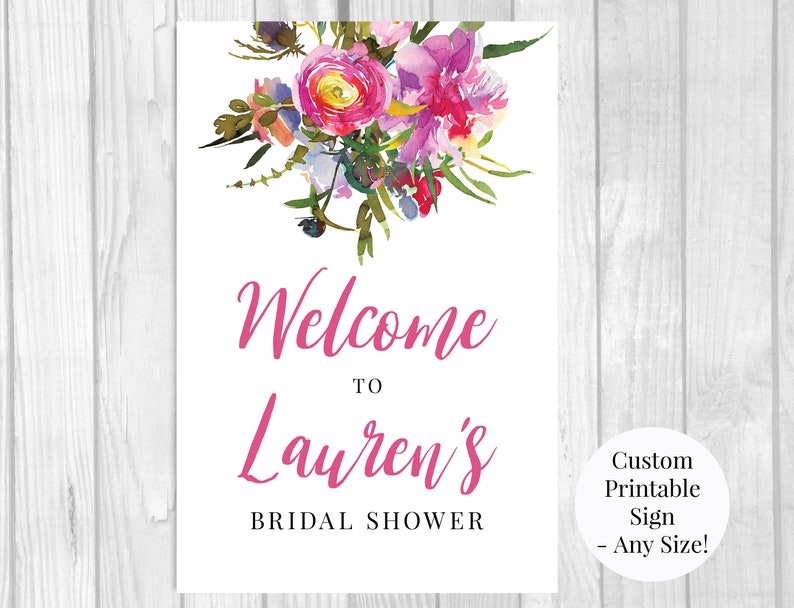 Vibrant Peonies Custom Printable Welcome Sign, Bridal Shower, Wedding, Baby Shower, Birthday, Any Size, Pink Watercolor Floral, You Print image 4