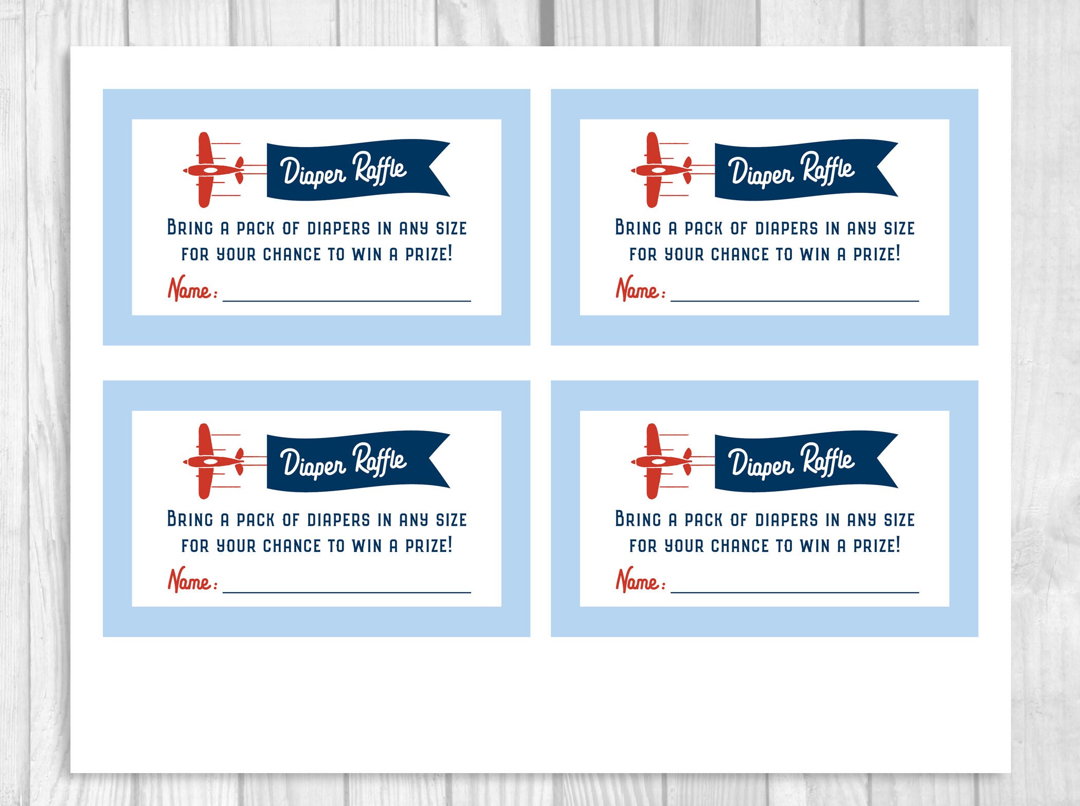 Diaper Raffle 8x10 Printable Sign and Sheet of 3x5 Raffle Tickets ...