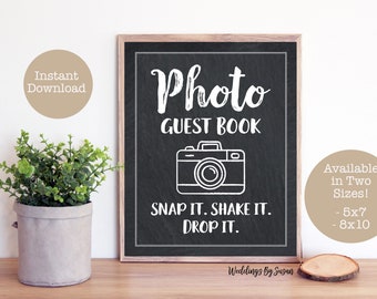 Photo Guest Book 5x7, 8x10 Printable Chalkboard Sign, Snap It, Shake It, Drop It, Wedding, Engagement Party, Graduation, Instant Download