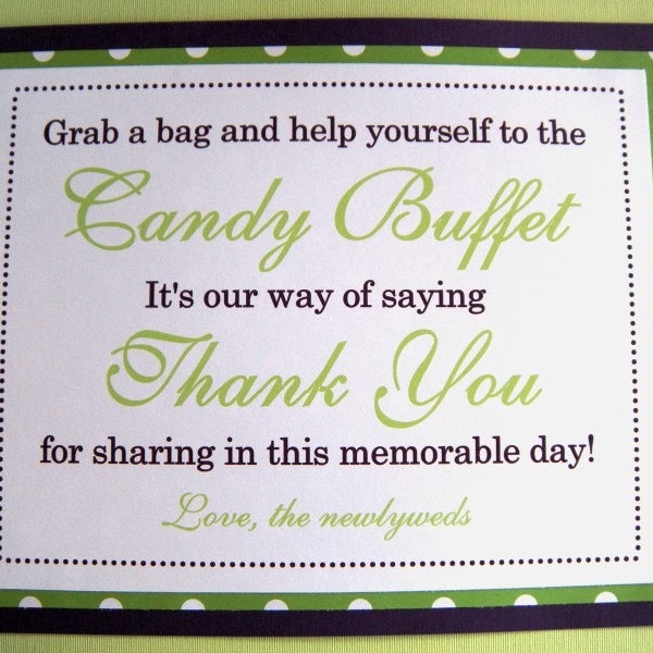 Sale 8x10 Flat Purple and Lime Green Polka Dot Candy Buffet Wedding Favor Sign - READY TO SHIP