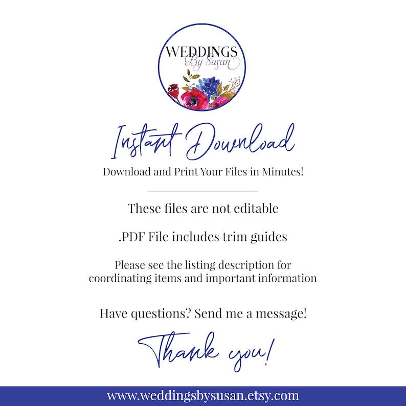 Op de afbeelding: Witte achtergrond met tekst in een scriptlettertype: "Direct downloaden" en "Download en print uw bestanden in minuten!" Een bloemenlogo staat bovenaan. Onderaan de afbeelding staat het websiteadres.
