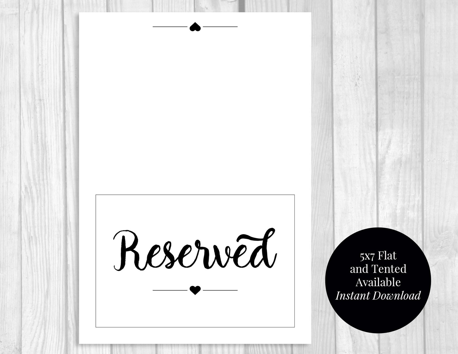 Reserved Table Signs 5x7 Printable Black and White Wedding Etsy