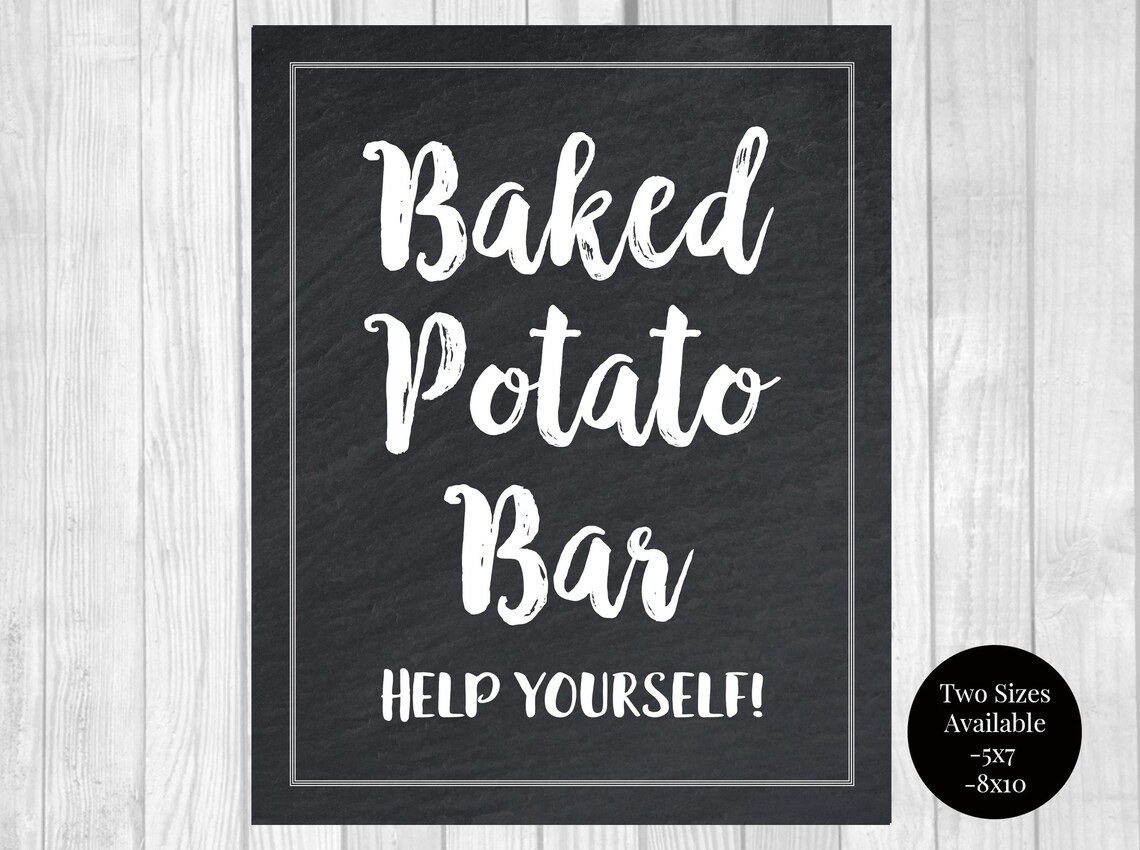Baked Potato Bar 5x7 or 8x10 Printable Chalkboard Food Sign | Etsy