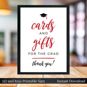 Cartes et cadeaux pour le diplômé 5 x 7, 8 x 10, signe de la fête de remise des diplômes imprimable, noir et rouge audacieux, téléchargement immédiat, promotion 2025, à imprimer