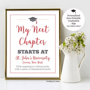 My Next Chapter/Adventure Begins Printable 8x10 Graduation Sign, Any School Colors, Personalized, Class of 2024, High School or College image 6