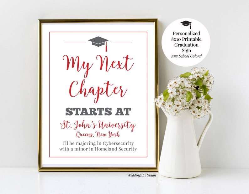 My Next Chapter/Adventure Begins Printable 8x10 Graduation Sign, Any School Colors, Personalized, Class of 2024, High School or College image 6