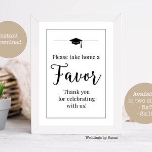 Graduation Favors 5x7, 8x10 Printable Sign, Take Home, Thank You for Celebrating With Us, Black and White, Class of 2025, Instant Download