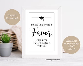 Graduation Favors 5x7, 8x10 Printable Sign, Take Home, Thank You for Celebrating With Us, Black and White, Class of 2024, Instant Download