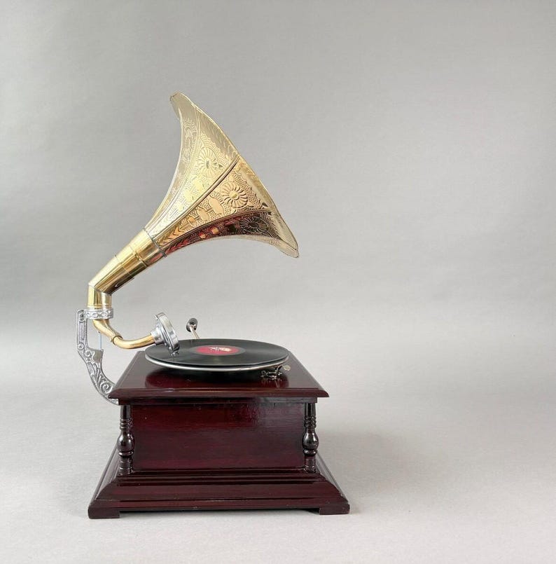 Shellac Player Antique Style Gramophone: Working Shellac Record Player, Rustic Home ...