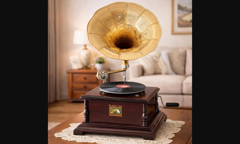 Shellac Player Antique Style Gramophone: Working Shellac Record Player, Rustic Home ...