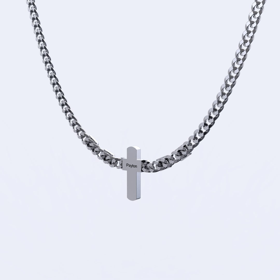 Custom Names Cross Pendant Necklace, Personalized Children Names Dad Cross Necklace, Dad Cuban Link Chain, Father's Day Gift, Gift for Him
