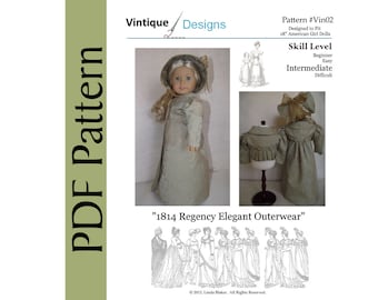 18" Doll PDF Pattern Elegant Outerwear Historical Regency Jane Austen Bonnet Spencer Pelisse