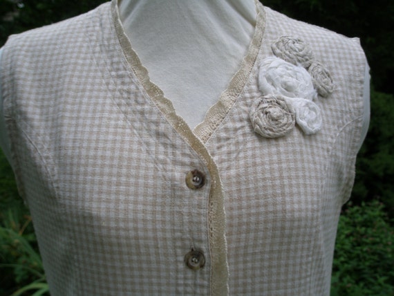 Linen Dress Vintage Check Linen Embellished Artsy… - image 4