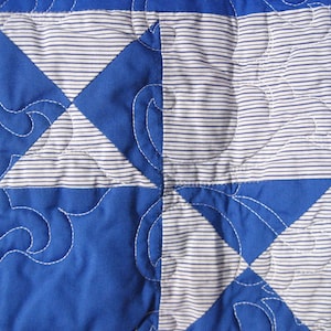 Ohio Star Queen Quilt: Blue & White Patchwork, Recycled Cotton