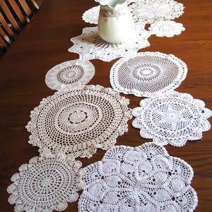 Whimsical Crocheted Table Runner: Vintage Crochet Doily Collection