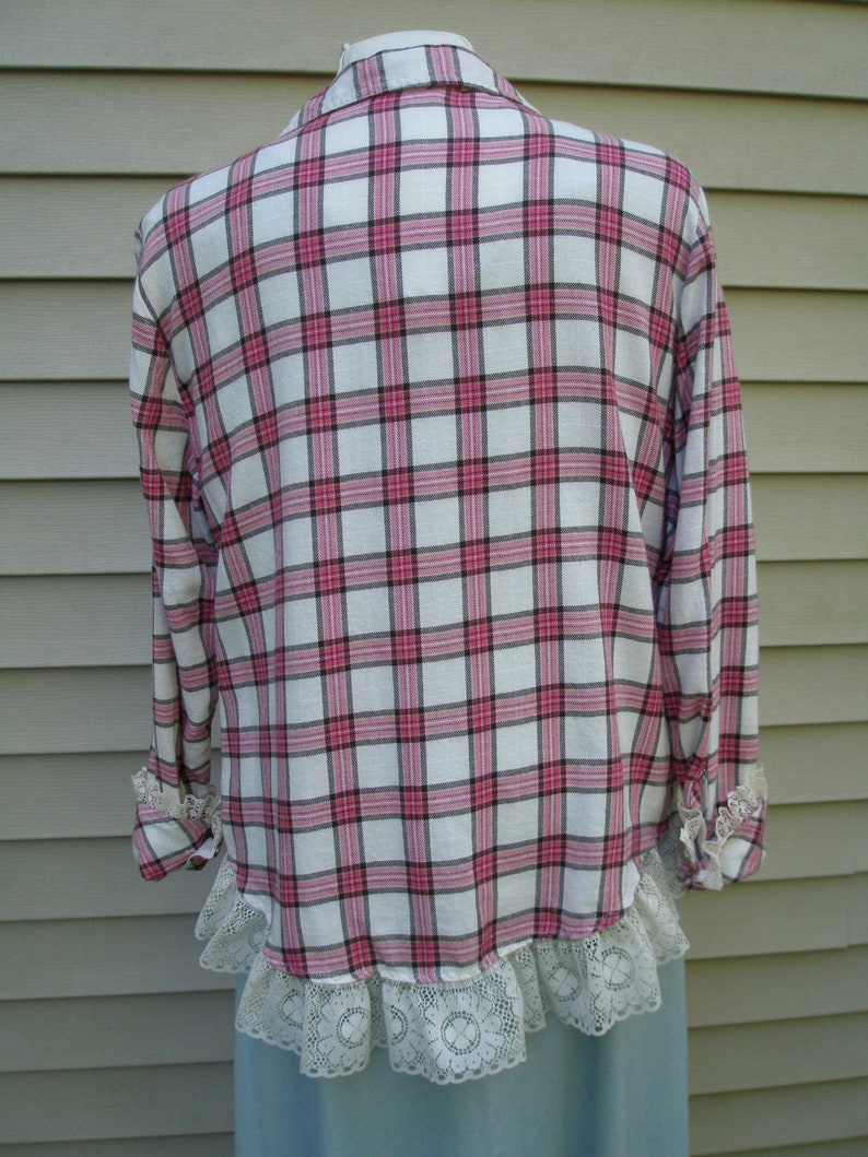 Buffalo Plaid Flannel Shirt Upcycled Lace Shirt Lace - Etsy