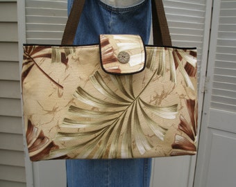 Vintage Barkcloth Tote Bag: 1950s Majestic Palm Leaf Design