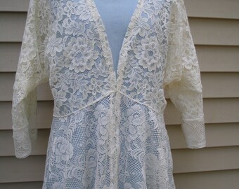 Vintage Victorian Sheer Lace Kimono Style Jacket Vintage Lace Victorian Sheer Jacket