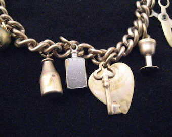 Vintage Brass Charm Bracelet: 1950s Card Player Charms