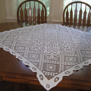 Vintage 1950s Filet Lace Tablecloth: Bright White Cotton, 42&quot; Square