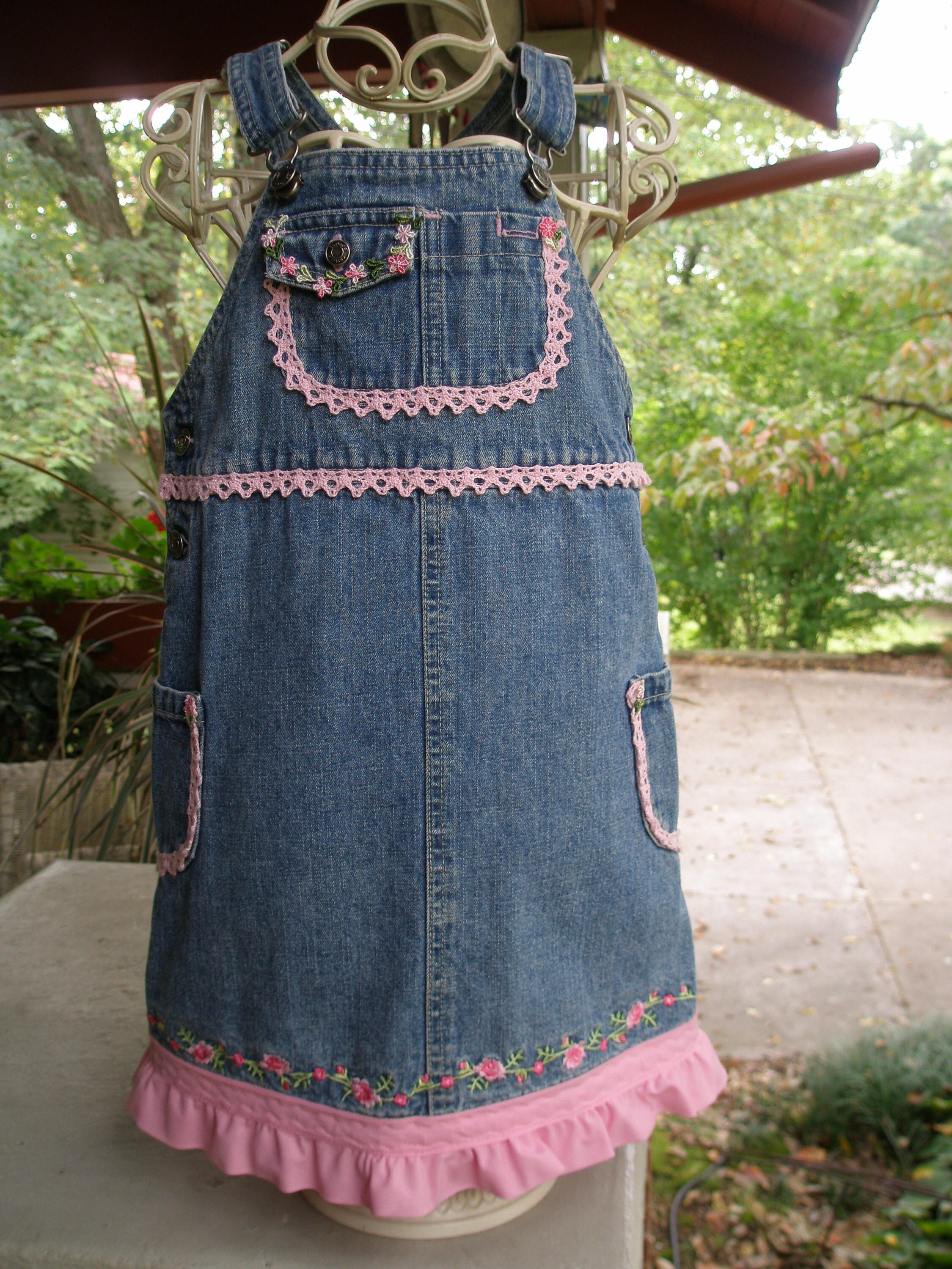 Denim and Lace Overalls Country Baby Flower Girl Embroidered Etsy