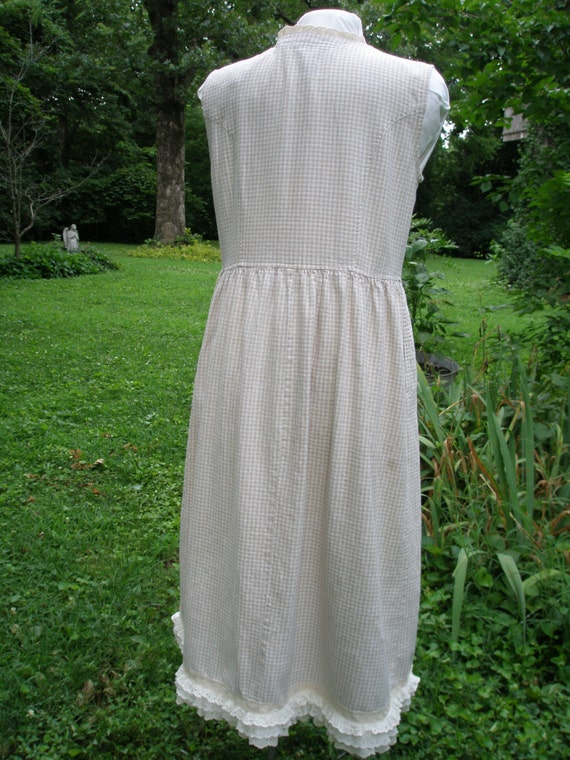 Linen Dress Vintage Check Linen Embellished Artsy… - image 3