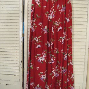 1990&#39;s Red Floral Vintage Rayon Pants Bright Red High Rise Breezy Cool Pants Size Large Granny Core Cottage Core