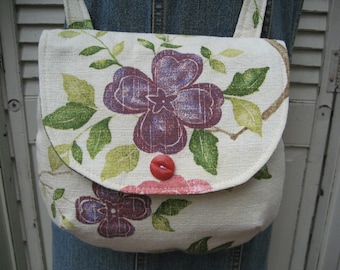 Vintage Barkcloth Bag 1960s Floral Crossbody Bag Lightweight Bag