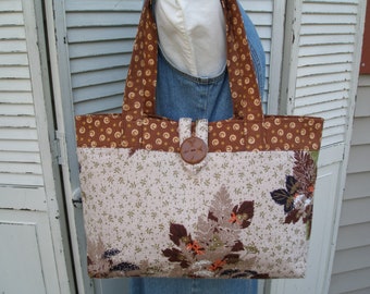 Vintage Barkcloth Bag Market Bag Nubby Leaves Barkcloth Large Tote Gold Spatter