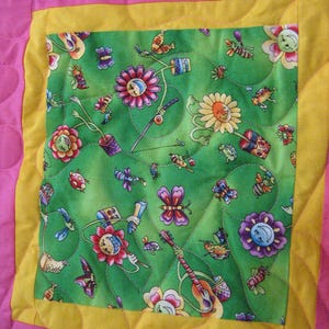 Pieced Twin Quilt New Old Stock Cotton Quilt Happy Flowers on Hot Pink Patchwork Quilt Estate Sale Twin Quilt LAQ in the Ozarks!
