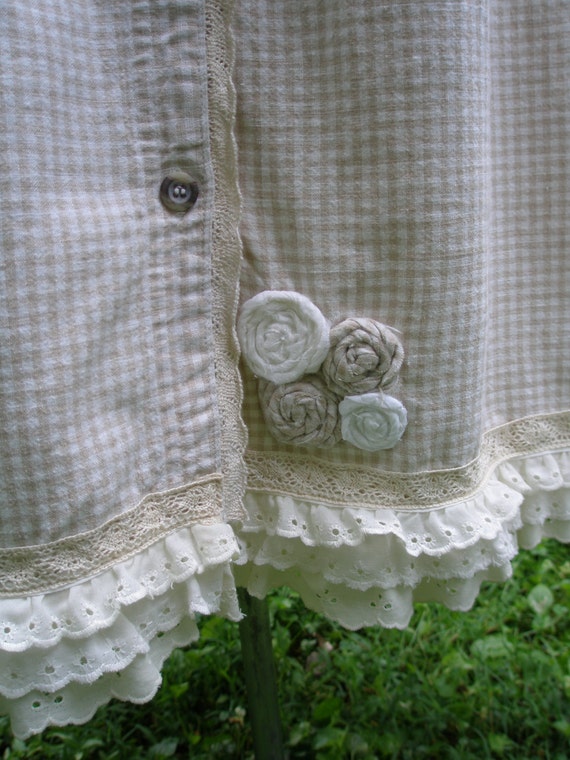 Linen Dress Vintage Check Linen Embellished Artsy… - image 5