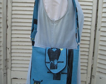 Owl Full Moon Barkcloth Crossbody Bag Hipster Bag