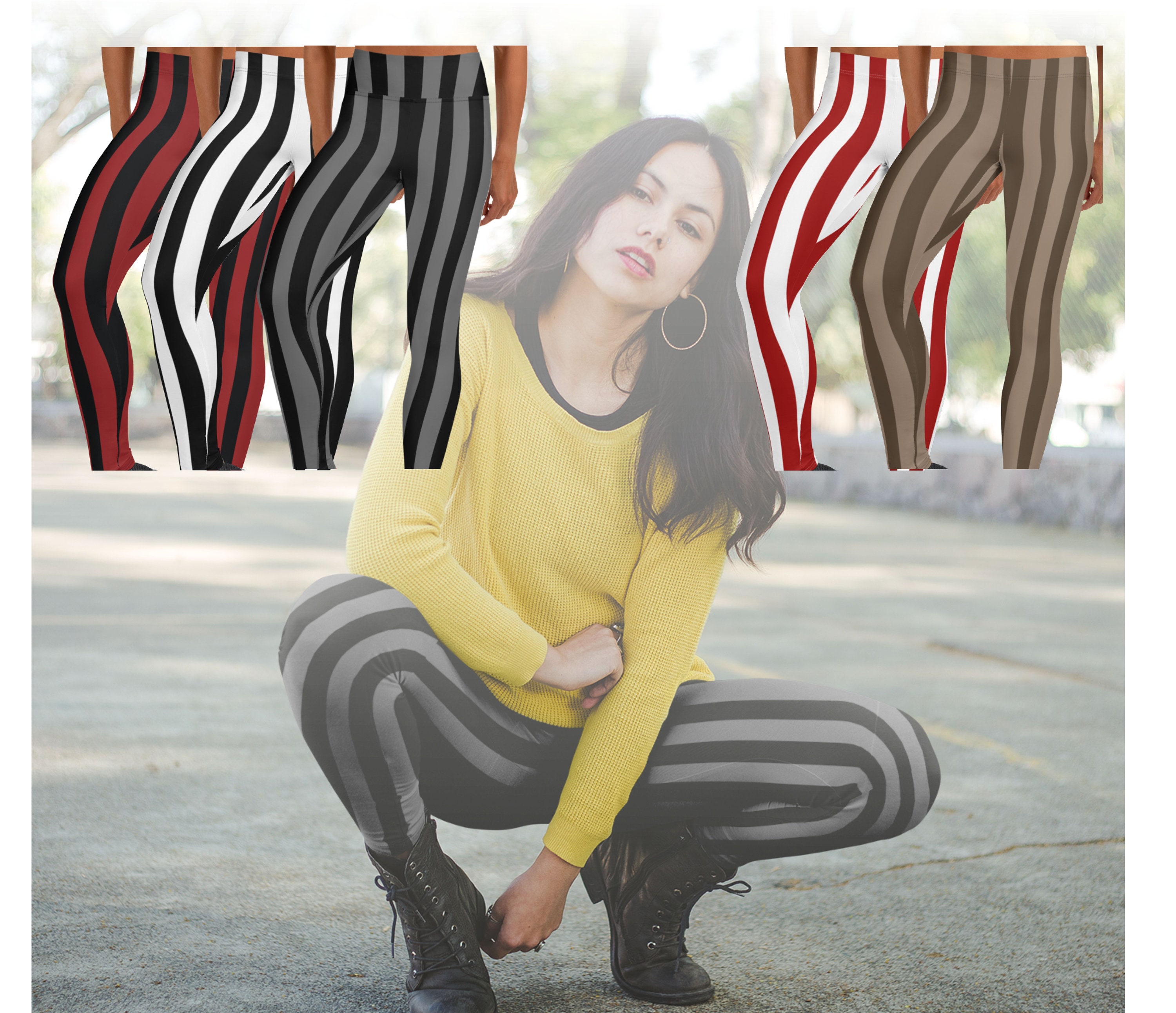 Plus size black and yellow striped leggings online