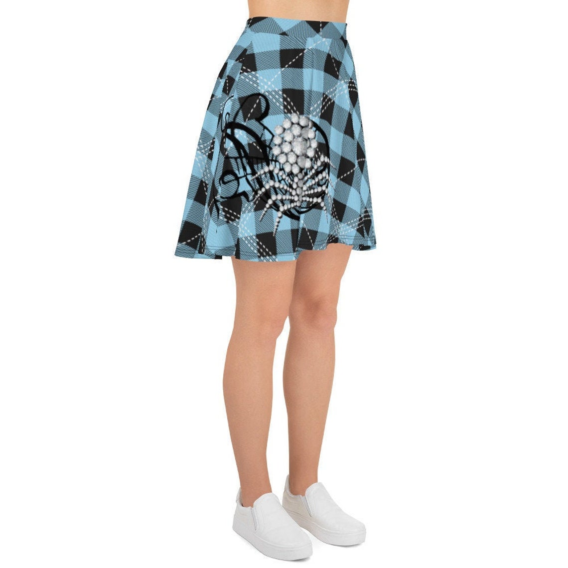 Baby Blue Plaid Skirt With Glitzy Spider XS3XL Etsy