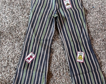 Vintage Denim Striped Pants with Patches - Youth