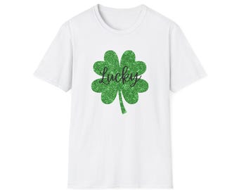 Camiseta Lucky Clover, camiseta del día de San Patricio, camiseta de trébol verde, camiseta de la suerte irlandesa, ropa con trébol de cuatro hojas, camiseta unisex de estilo suave
