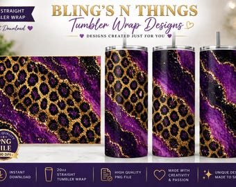 Leopard Print Tumbler Wrap PNG | Glam Purple Gold 20oz Design
