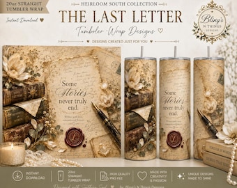 The Last Letter Tumbler Wrap PNG | Vintage Book Lover 20oz Skinny Tumbler Design | Romantic Literary Wrap | Reader Gift Sublimation Download