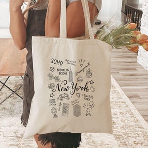 New York Tote Bag | New York City Womens Bag | Aesthetic NYC Canvas Shoulder Bag | Cute Library Bag | Girls Trip Gifts