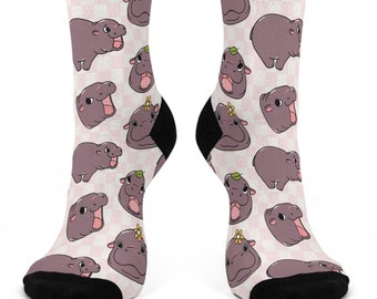 Calcetines Moo Deng / Calcetines tobilleros de hipopótamo pigmeo, talla única, para mujer / Calcetines de hipopótamo para ella / Calcetines acolchados Moodeng / Regalo Moo Deng