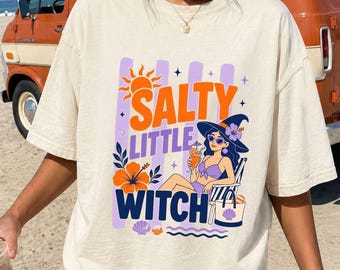 Funny Summerween Beach Shirt for Women | Salty Little Witch Tank Top | Halloween Lover Summer Shirt