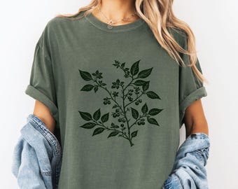 Camiseta Linocut Nightshade / Camiseta botánica vintage / Camiseta de verano Dark Academia Comfort Colors