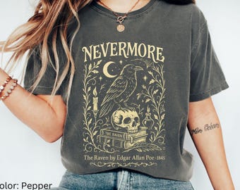 Camiseta literaria de Edgar Allan Poe, camiseta vintage de Edgar Allan Poe, camiseta de El Cuervo, camiseta de Nevermore Book Lover, camiseta de club de lectura, regalo literario